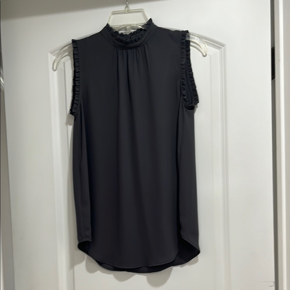 Ann Taylor Charcoal Grey Sleeveless Ruffled Blouse